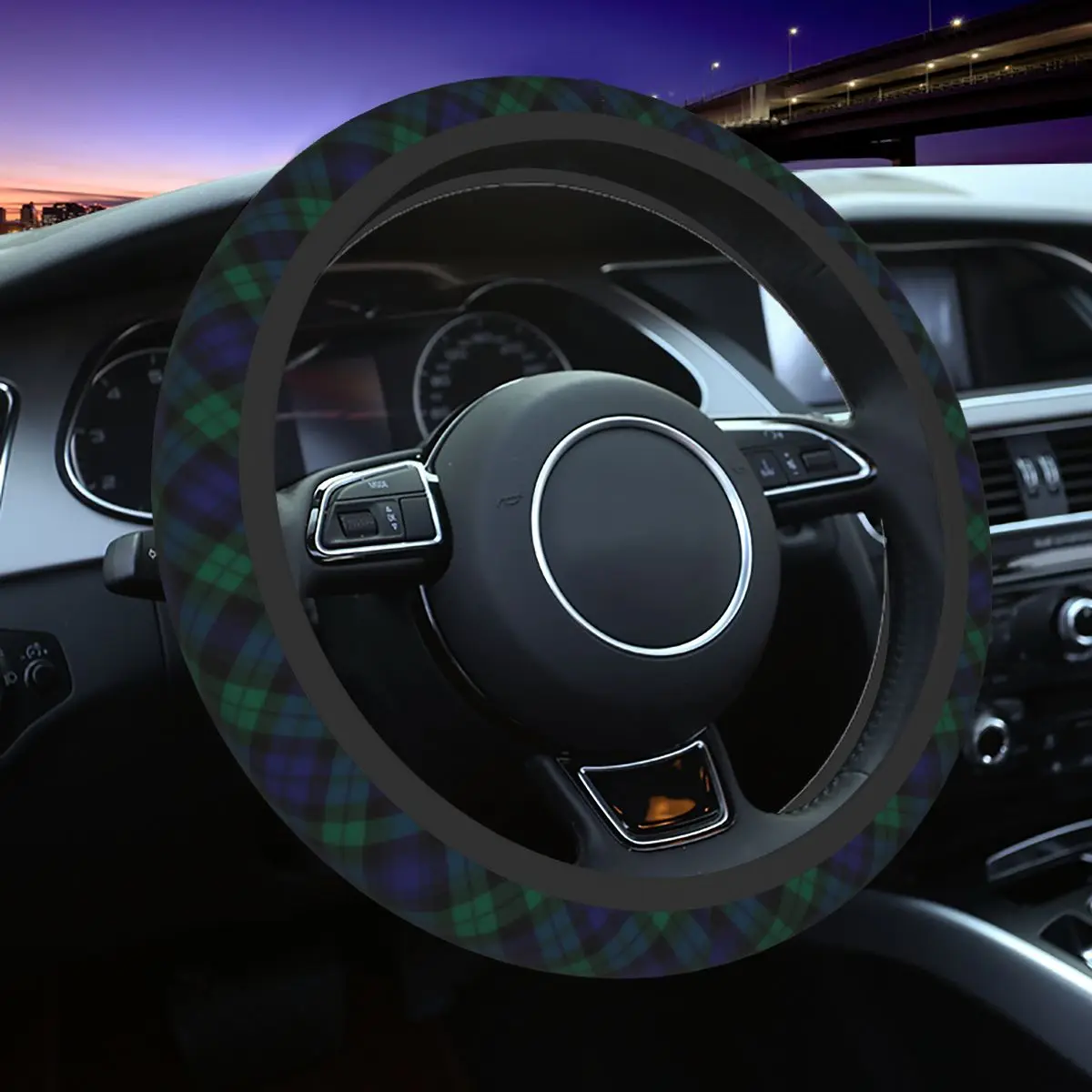

37-38 Car Steering Wheel Cover Modern Tartan Plaid Anti-slip Auto Decoration Colorful Car Accessories