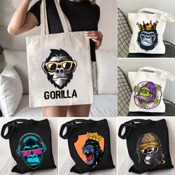 Funny Monkey Gorilla King Kong Crowned Cool Helmet Angry Smoking Cute Crown Harajuku Totes Bag Foldable Shopping Shopper Handbag