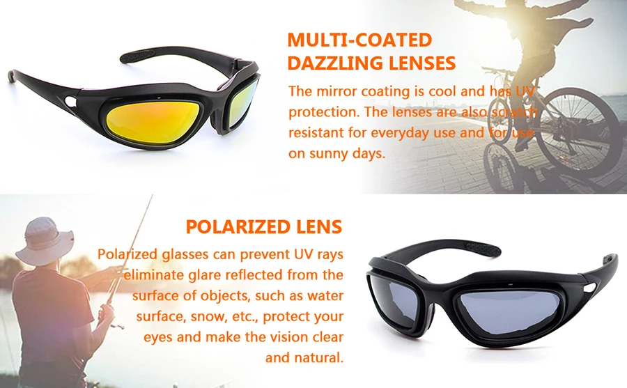 Motorrad Reiten Sonnenbrille Anti-Fog Polarisierte Austauschbare Linse Sonnenbrille Schießen Radfahren Wandern Arbeit Polsterung Brille – Detail 6