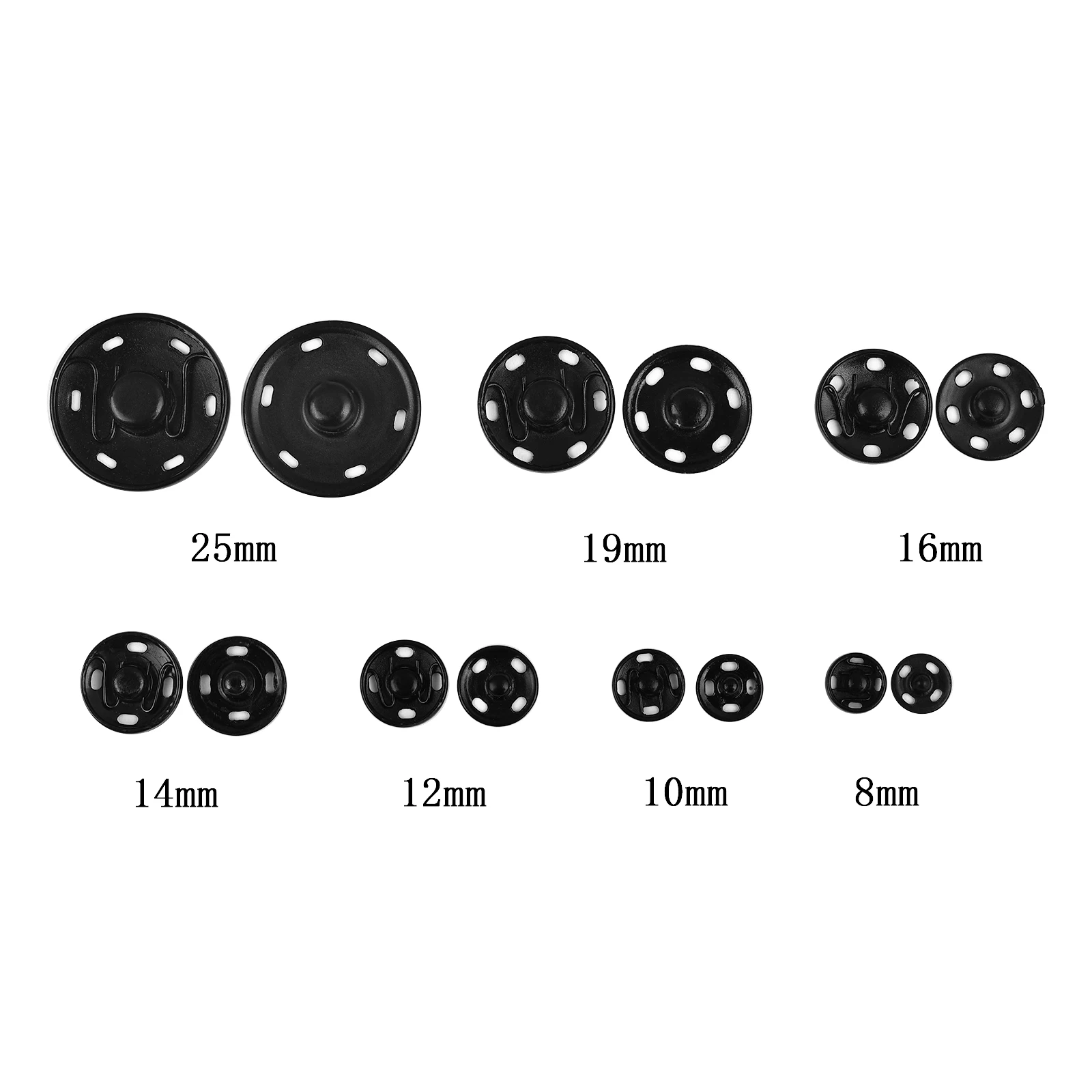 Snap Buttons Black Silver Metal Fasteners Press Button 8/12/16/18/20mm Iron Stud Plating Round Button Garment Sewing Accessories 4