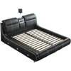 Luxury Multifunction King Size Bed Frame, Modern Smart Platform Bed with 720P Projector/Music Speaker/USB Port/Storage Drawers 3
