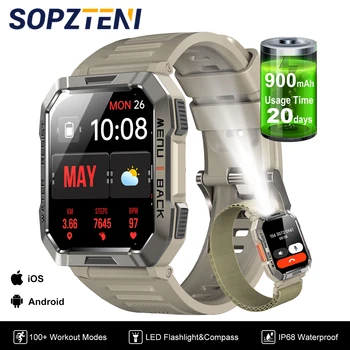 IP68 Waterproof Outdoor Sport Smart Watch with Emergency Lighting 2.01'' Display Bluetooth Women Men Smartwatch for IOS Android