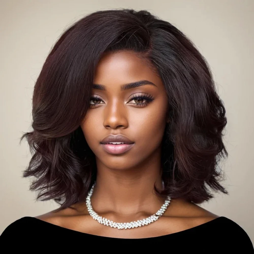 Layered Cut Straight Bob Wig Reddish Brown Lace Closure Wig Wear and Go 4x4/5x5 Glueless C Part Minimalist Lace Bob