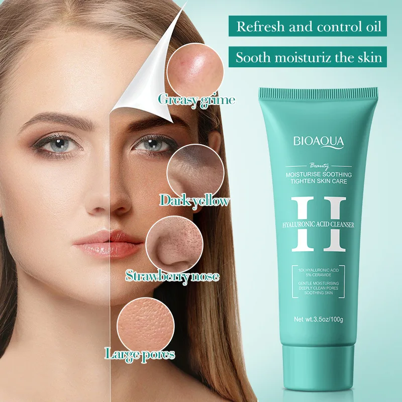 BIOAQUA Hyaluronic Acid Retinol Vitamin C Facial Cleanser Oil Control Moisturizing Face Wash Foam Face Cleanser Skin Care 6