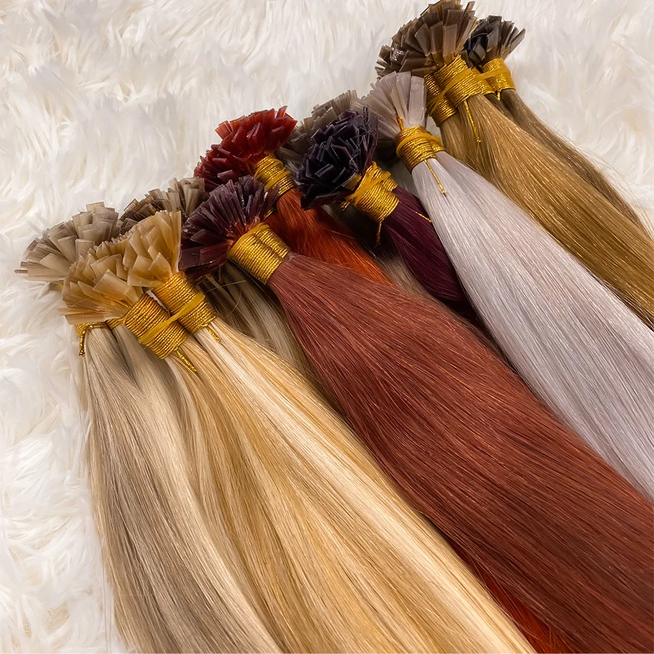 Flat Tip Straight Hair Extensions Natural Real Human Hair Fusion Extensions Set Keratin Capsule 613 Blonde 26 30 Inch human hair extensions