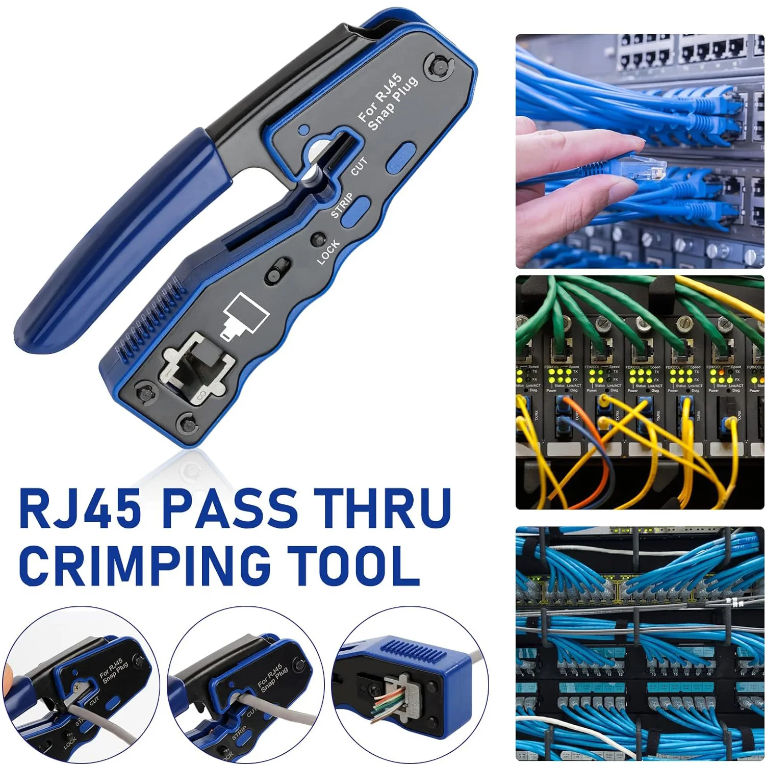 Zoerax Pass Through Ethernet Crimper e Tester Tool Kit Conectores Modulares Rj45 Cat5e Cat6 Cat6a 8p8c - Imagem 4