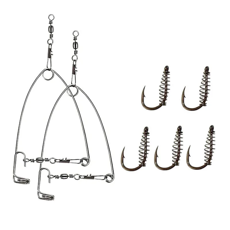 Stainless Steel Hook Trigger Spring Fishing Hook Setter Bait Bite Triggers  the Hook Catch Fish Automatically with 5Pcs Hooks