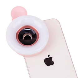 Enhanced Zoom Phone Macro Lens with LED Light - 2 - in - 1 HD Clip - on Portable Mobile Camera Lens (Pink)
