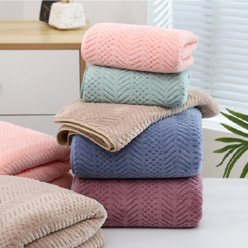 Large coral calf bath towel with trim 2 pieces thick soft beach towel water absorption bath towels