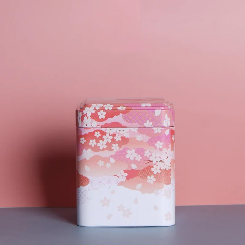 Vintage Square Tin Tea Storage Canister - Sealed Kitchen Container Jar