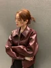 Women Fashion Solid Pu Leather Zipper Coat Retro Turn Down Collar Long Sleeve Outwear 2024 Autumn Female Chic Motorcycle Jackets 3