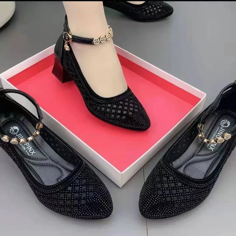 Comemore-Elderly-2023-Pumps-Shoes-Ladies-Elegant-Medium-Heel-Mesh