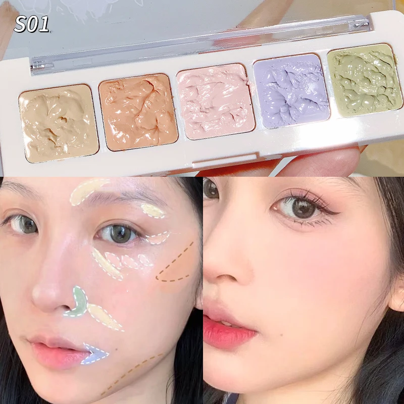 Five-color Concealer Palette Moisturize Natural Facial Cream Cover Dark  Circles Acne Professional Makeup Cosmetic Even Skin Tone