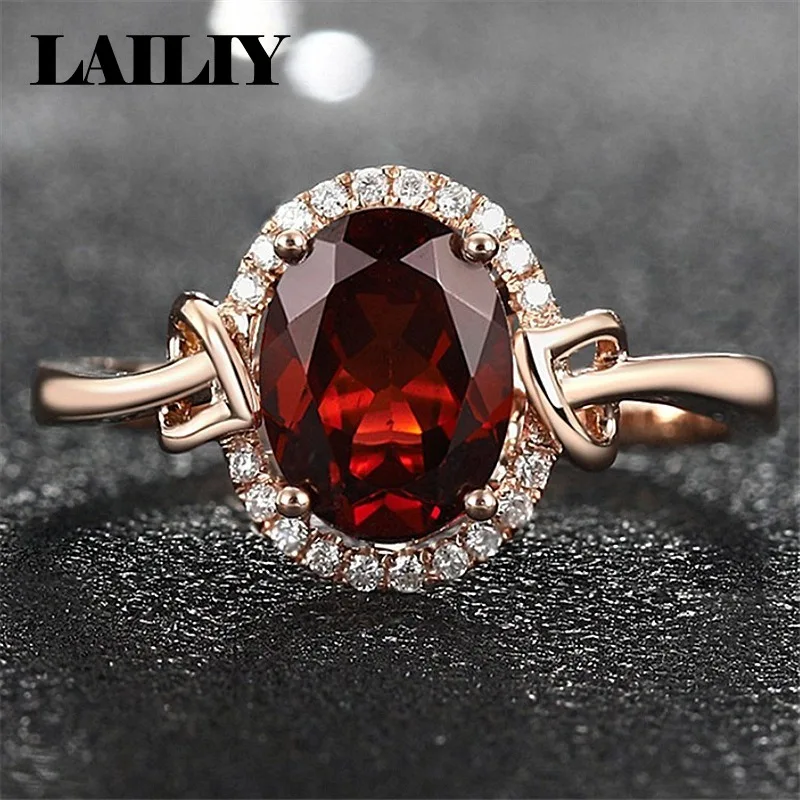 LAILIY 로즈 골드 루비 다이아몬드 조절 가능한 여성용 패션 반지