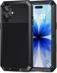 Heavy Duty Shockproof Metal Tank Case with Glass Screen Protector - iPhone 17 e (Black)