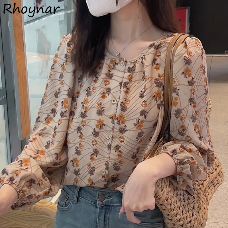 

Женская винтажная рубашка с круглым вырезом и рукавами-фонариками