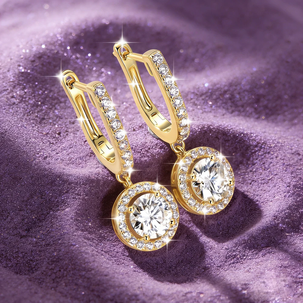 IOGOU Classic 1.0ct 6.5mm D Moissanite Diamond Drop Dangle Earrings Hoops for Women Gold Filled Wedding Jewelry GRA Certificate