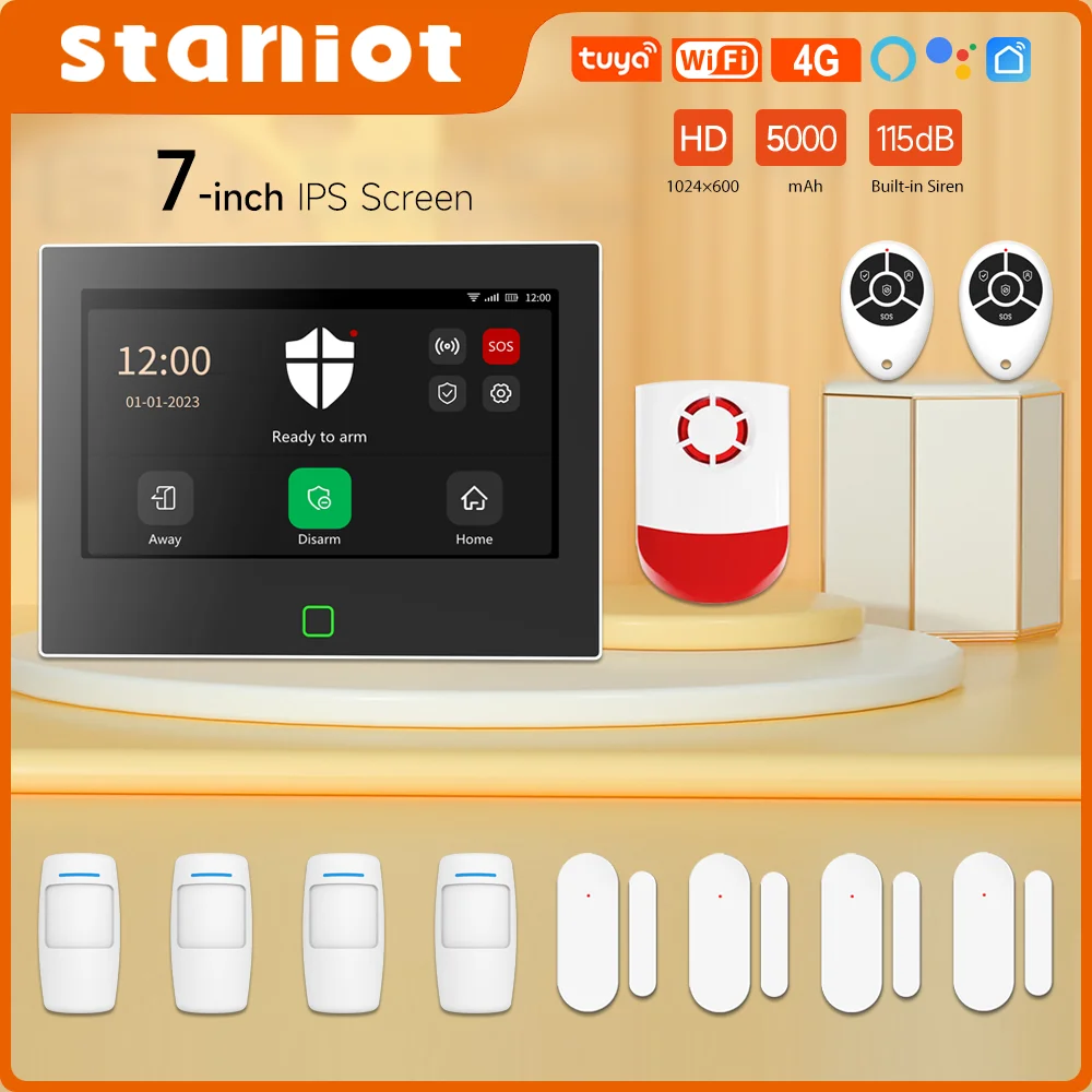 PG103 Home Security Alarmsysteem, 4G Alarm 8-delige kit Systeem met