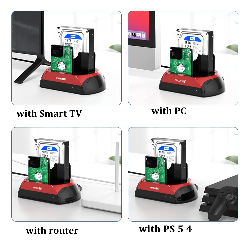 USB-2.5/3.5인치 SATA IDE 하드 드라이브 HDD SSD 리더 도킹 스테이션 듀얼 베이 외장 디스크 박스 인클로저 케이스 HD 외장형