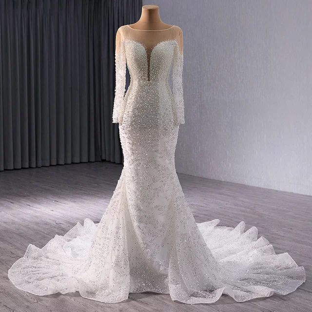 Perfect Exquisite Wedding Gown For Bride Organza A-line Full Sleeves Wedding Dress Pearl Lace Up vestido de novia 241021 4