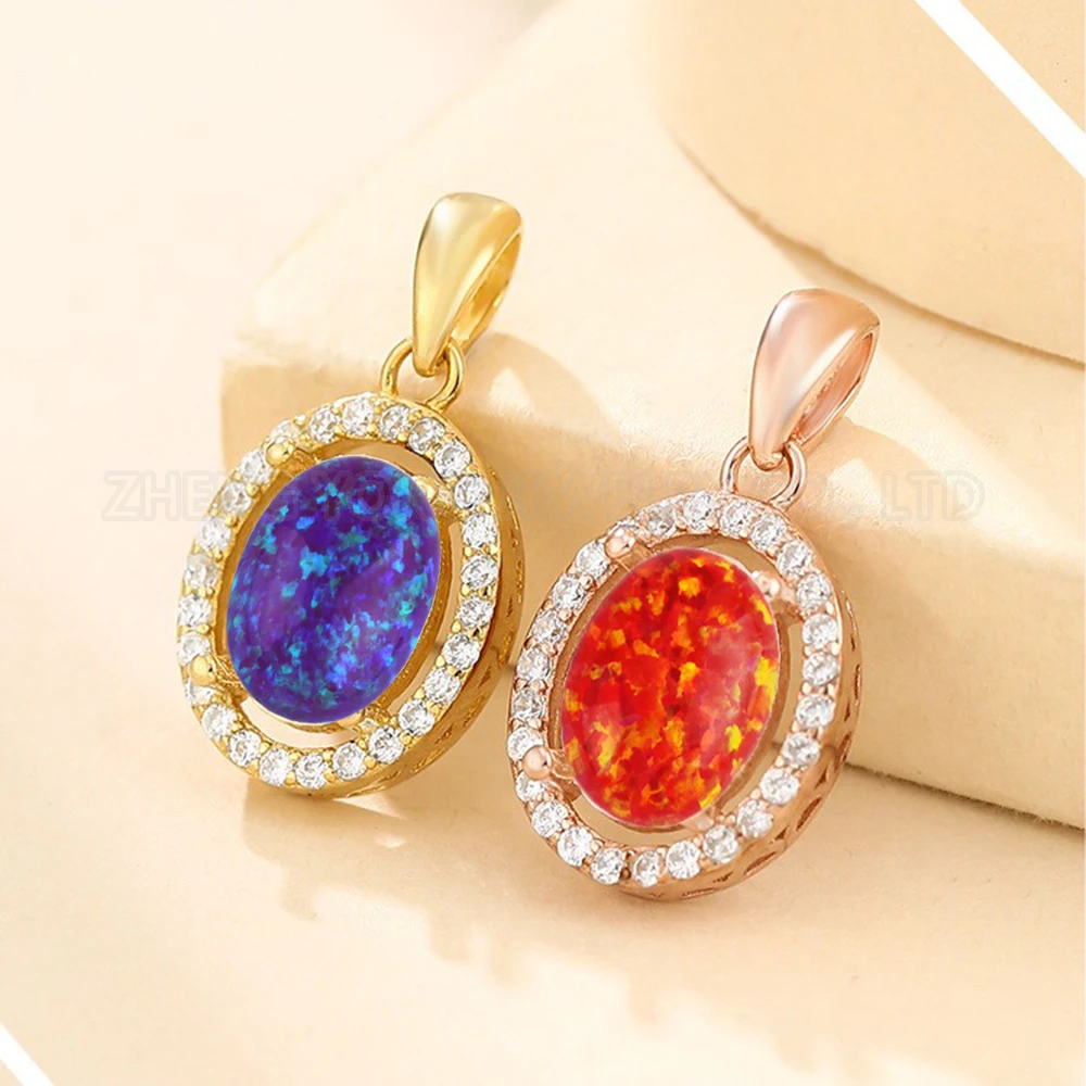 2024 New Synthetic Blue Opal Pendant Oval Shape Classic Design Pendant 925 Silver Plated