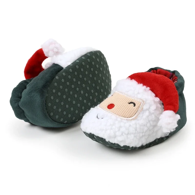 Infant Winter Snow Boots Christmas Cartoon Santa Claus Warm Baby Walking Shoes for Home, Party Wear