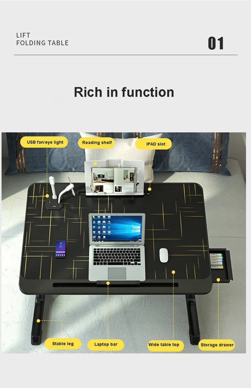 Description Picture 4 of itemBed Desk Small Table Plus-Sized Laptop Desk Foldable Lazy Table Dormitory Students Lap Desk