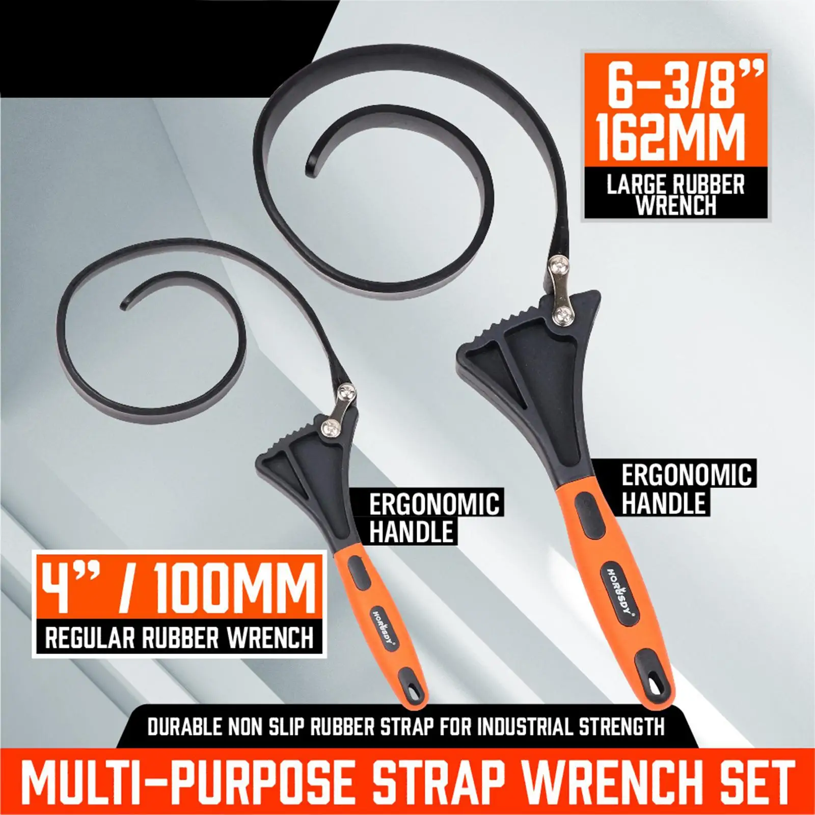 

2 Pieces Strap Wrench Set 162mm 100mm Rubber Handle Oil Filter Spanner Oil