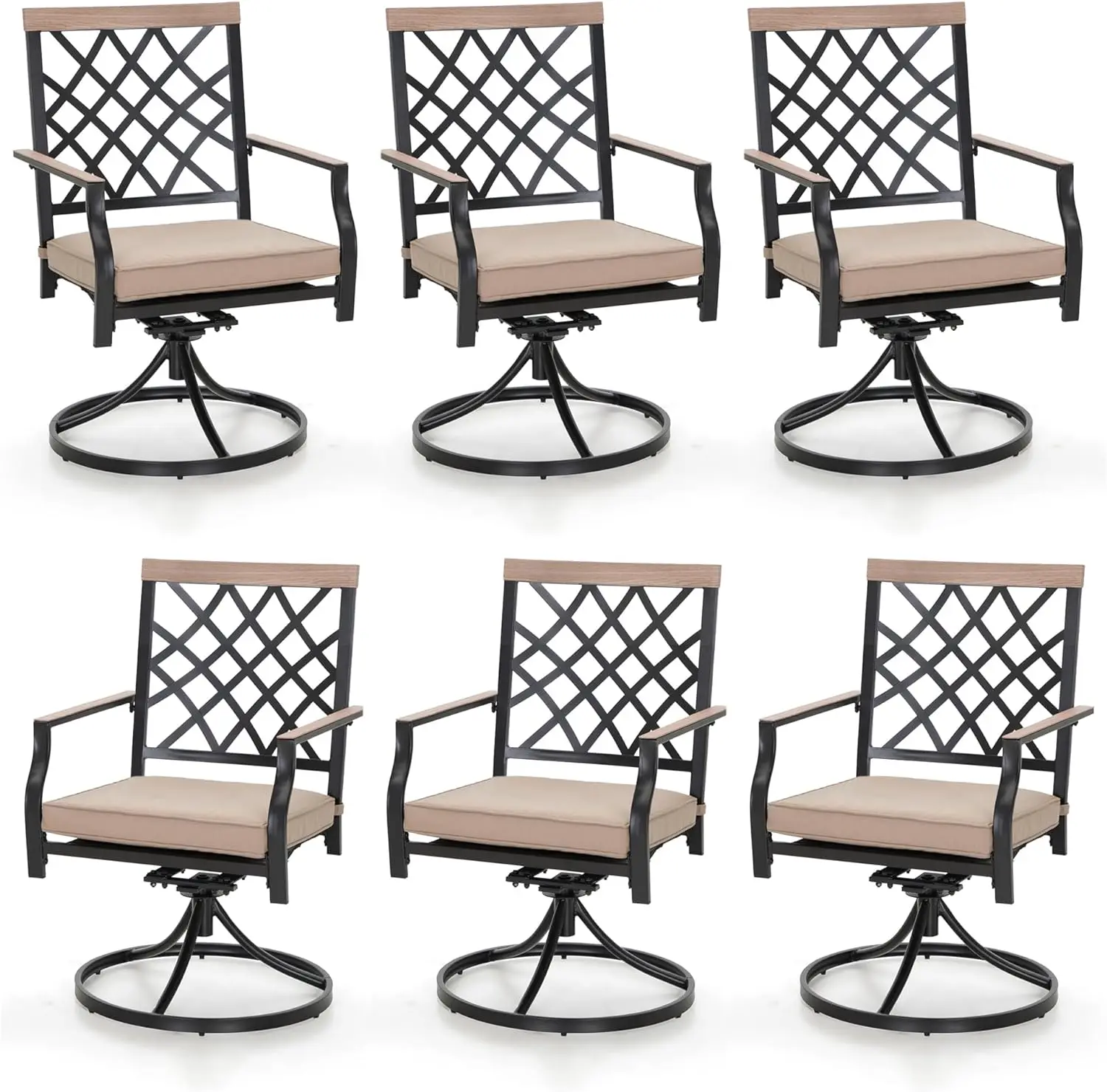 

Outdoor Metal Swivel Chairs Patio Dining Chair with Cushion Furniture Set for Garden Backyard Bistro, Small Grid, Black