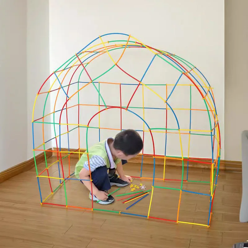 밀짚 조립식 STEM 빌딩 장난감, 어린이용 맞물리는 플라스틱 블록, 4D 공간 사고력 DIY 재미있는 교육용 창의 놀이