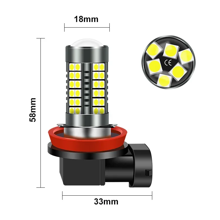 2개 H8 H11 LED 전구 HB4 9006 HB3 9005 H16 jp H9 DRL 안개등 전구 3030 54SMD 칩 자동차 주행등 DC12V 6000K