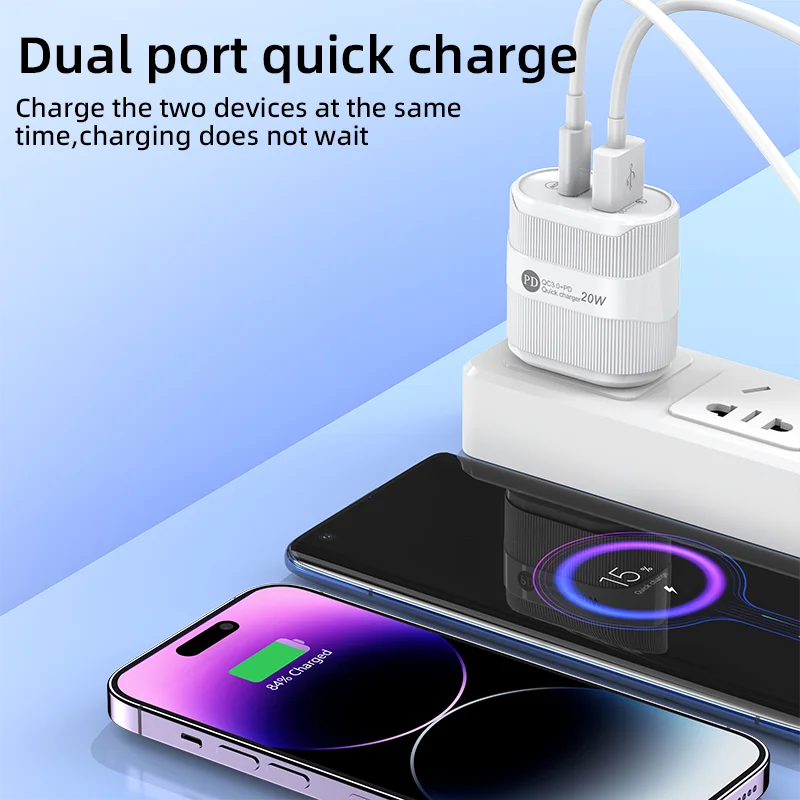 PD 20W USB Charger Dual Port Type C Fast Charging Wall Charger For iPhone 15 14 13 Samsung Xiaomi Portable Phone Adapter