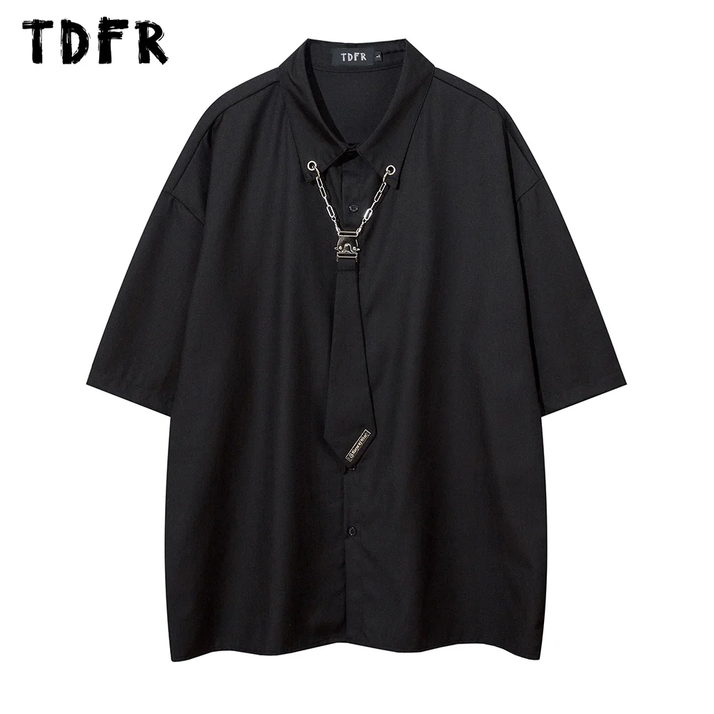 

Necklace Decoration Short Sleeve Shirts Mens Summer Casual Streetwear Loose Lapel Half-Sleeve Shirts