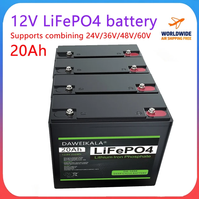 Batterie LiFePO4 12V, 20ah, 30a, BMS, plus de 6000 Cycles pour le stockage d'énergie solaire, vélo électrique, Support d'alimentation extérieur, connexion série 1