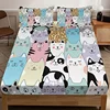 Cartoon Cat Print Fitted Sheet Set Non-slip Dustproof Mattress Cover Soft Comfortable Breathable Bedding Set For Bedroom 4