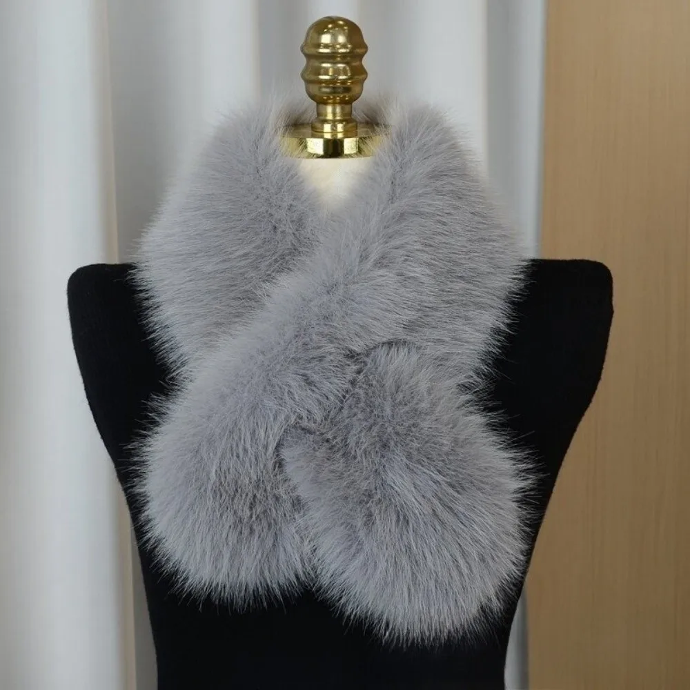 Outdoor Soft Faux Fur Scarf Warm Winter Cross Scarf Thicken Fake Fox Hair Fluffy Neck Warmer Women Girls