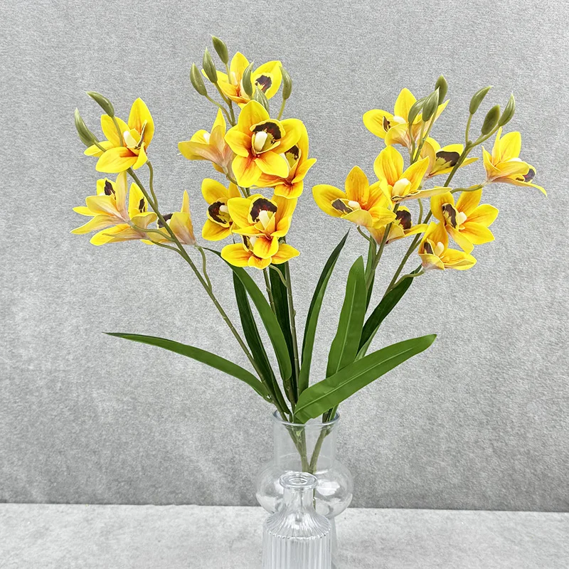3D-Druck künstliche Cymbidium gefälschte Blumen Auditorium Dekoration Simulation 5 gegabelte Cymbidiums Zweige lila Blume