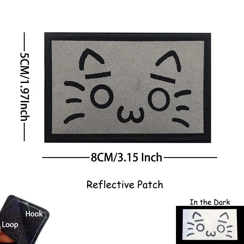 Cute Cartoon Kitten Meow Patch - Reflective Hook & Loop Applique for Clothes and Backpacks