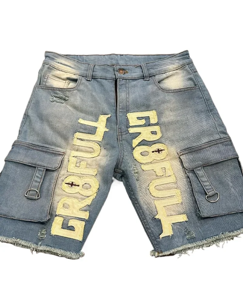 Retro Gothic Trend American New Letter Embroidery Tooling Denim Shorts Y2K Harajuku Hip Hop Loose Sports Shorts Street Wear
