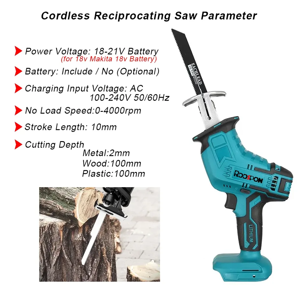 Cordless Electric Reciprocating Saw with 4 Blades 4000rpm Variable Speed Metal Wood Cut Tool Electric Saw for Makita 18V Battery