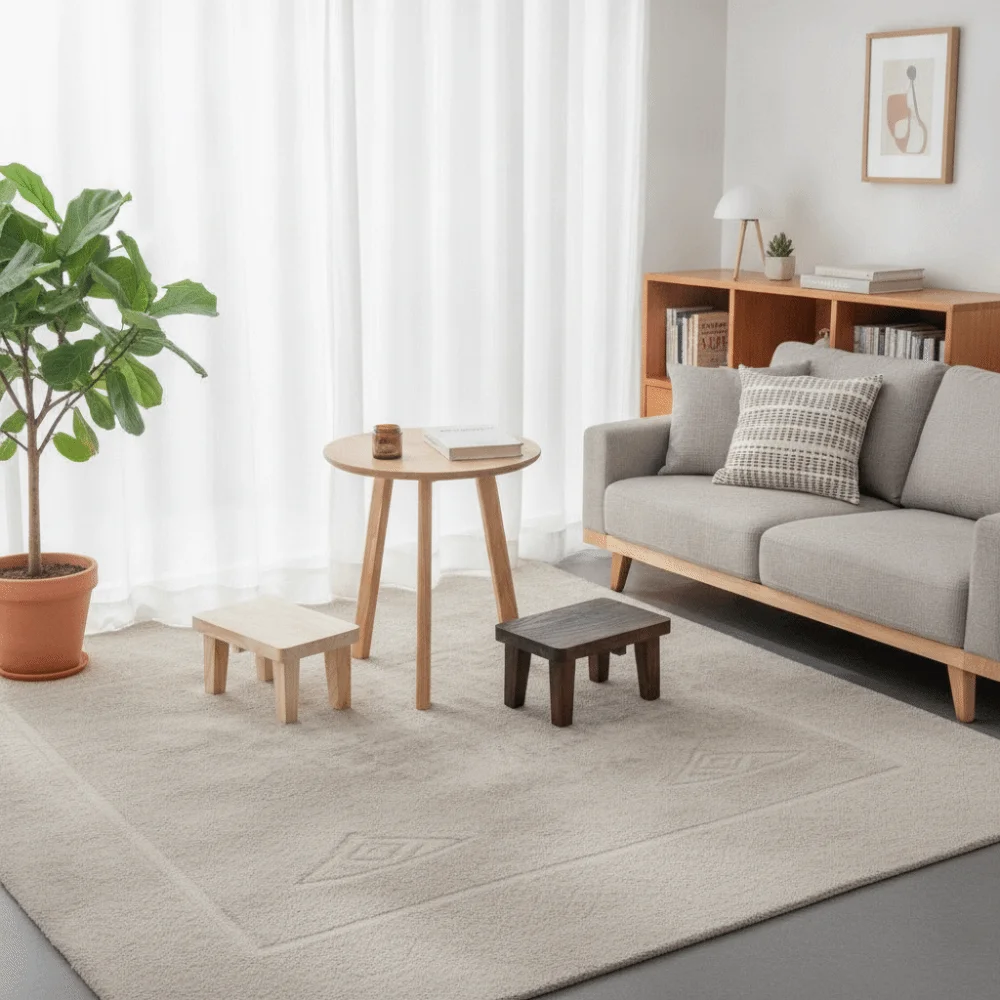 Sgabello in Legno Massello Stile Giapponese con Gambe Allungabili - immagine 3