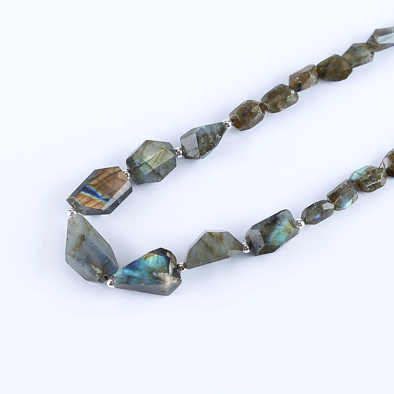 Fine Jewelry Natural Stone Labradorite Necklace Accessories Beads For DIY Jewelry Making 28x16x14mm 13x9x6mm 21inch 68.5g