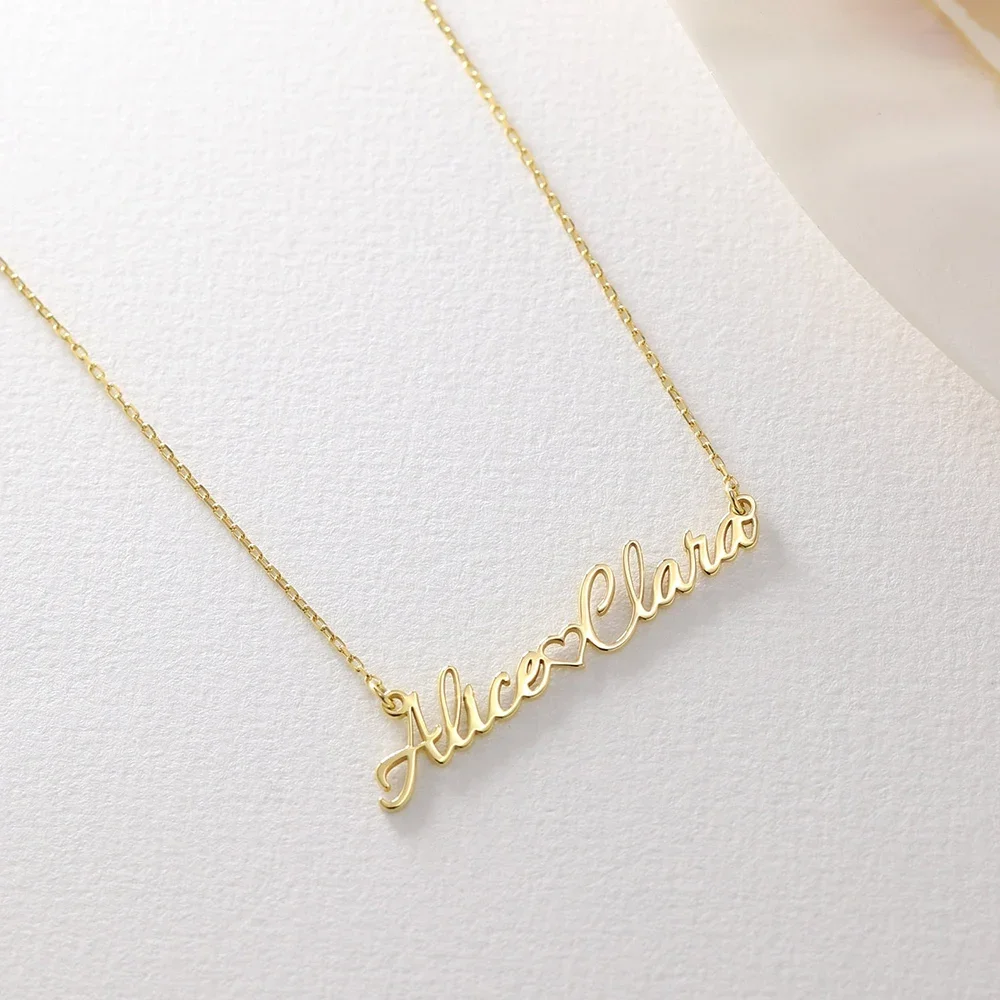 Custom Stainless Steel Two Name Necklace Personalized Heart Nameplate Pendant Neck Chain Fashion Christmas Gifts for Men  Women