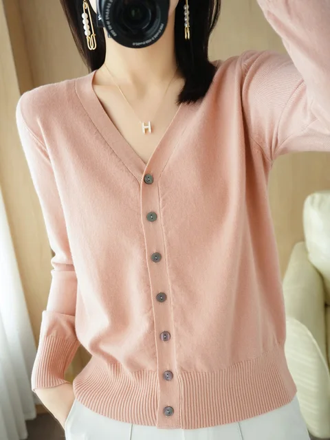 Early Autumn New Andy Cashmere Knit Cardigan V-Neck Solid Color Fashion High-Grade Comfortable Loose Casual Knitwear -GH021 2