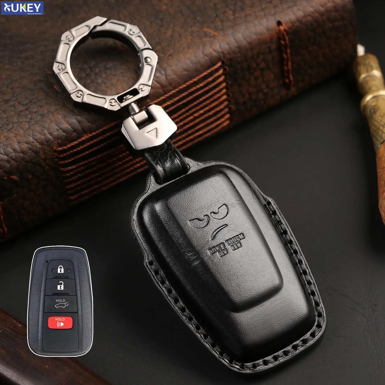 

4 button car key ring chain fob case cover protector shell holder for toyota highlander rav4 camry hybrid corolla avalon 2021 22