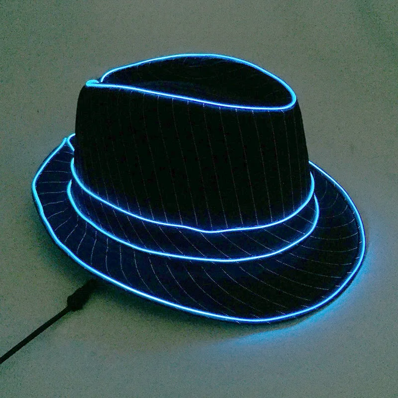 LED Gangster Fedora Hat Casual Bachelor Travel NightClub Holiday Light Up Supplies LED Gentlemen Gangster Hat Rave Accessories 2