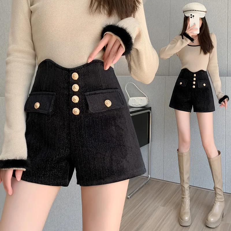 

Женские шорты из уютной ткани в винтажном стиле ретро с высокой талией на молнии с широкими штанинами шикарные брюки во французском стиле зимние Ins