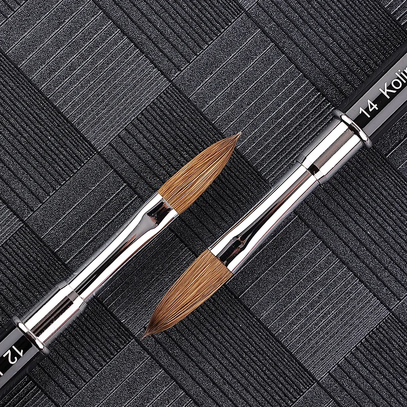 ANGNYA Pure Kolinsky Hair Acrylic Nail Art Brush Rhinestones Metal Handle Nail Art Builder Brush Carving Pen Pro Nail Salon Tool 5