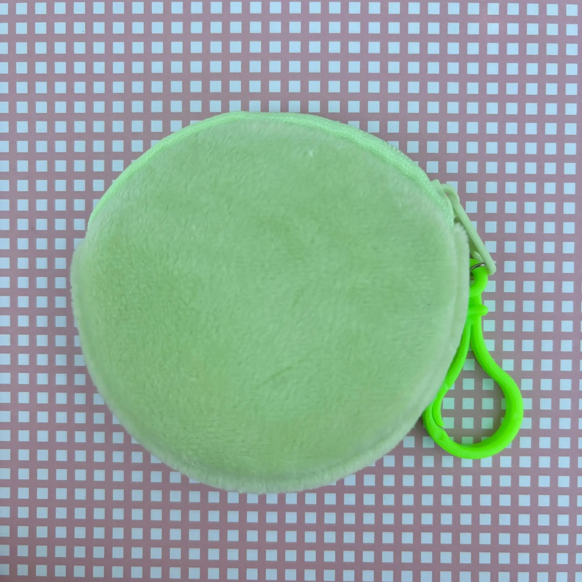 Fashionable Soft Plush Round Coin Purse with Carabiner Clip
