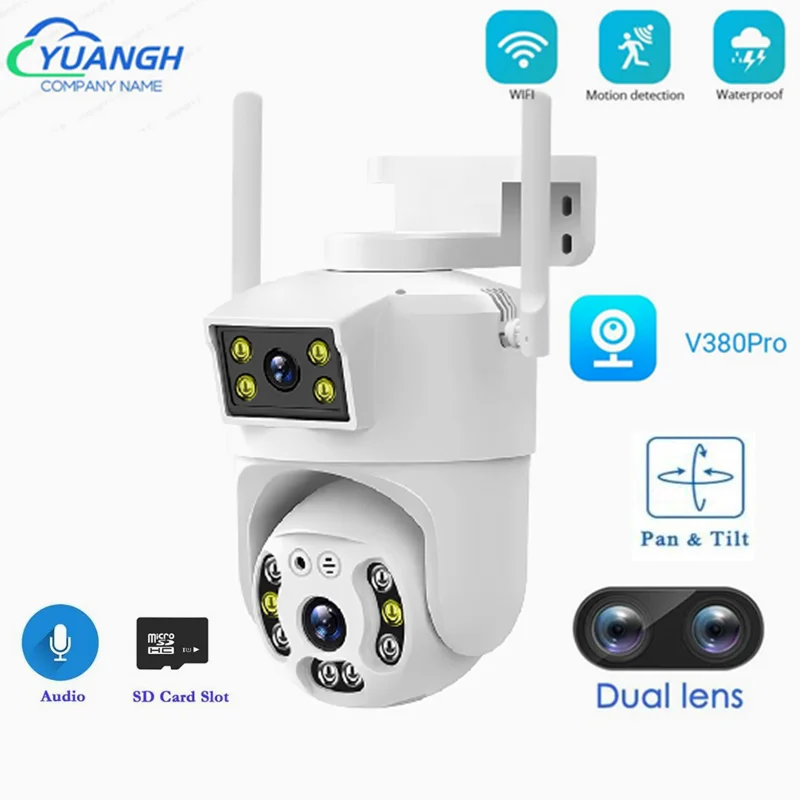 Kamera CCTV 4MP, pelindung keamanan lensa ganda WIFI untuk luar